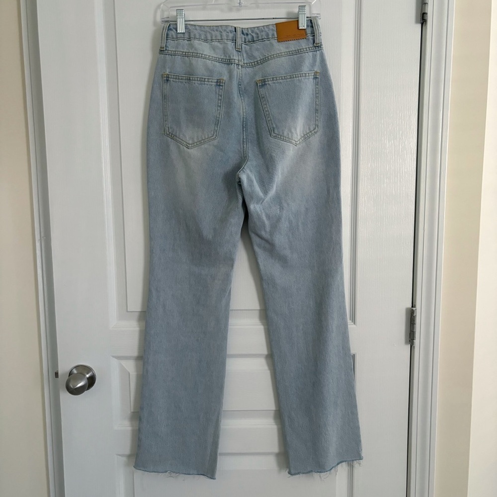 Avec Les Filles Slit Hem Straight Leg Distressed High Rise Jeans Sz 27 - Picture 4 of 8